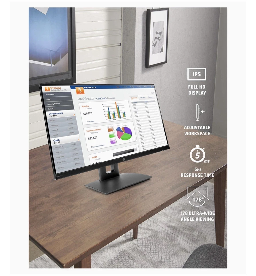 HP VH240a 23.8-Inch Full HD 1080p IPS LED Monitor with Built-In Speakers - Image 3 of 4