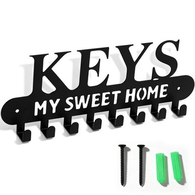 Wall-Mounted 8-Hook Metal Key Holder, Entryway Hallway Decor Organizer for Bags
