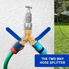 3/4" Garden Hose Splitter 2 Way Heavy Duty Brass Y Connector Adaptor w/ 2 Valves