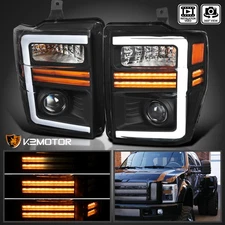 Fits Black 2008-2010 Ford F250 F350 Projector Headlights LED Sequential Signal