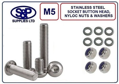 M5/5mm/5MM EDELSTAHL SKT KNOPFKOPF, ST/ST NYLOC MUTTER & ST/ST UNTERLEGSCHEIBE