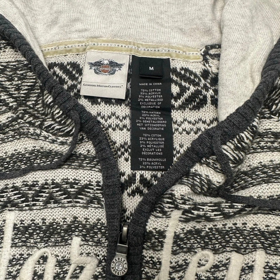Harley Davidson Gray Geometric Womens M Zip Up Reverse Fair Isle Sweater Hoodie - Image 4 of 4