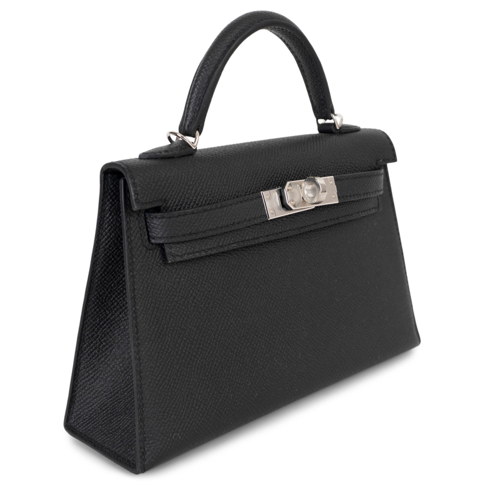 73280-1 auth HERMES black Epsom leather MINI KELLY 20 SELIER Bag PHW image 2