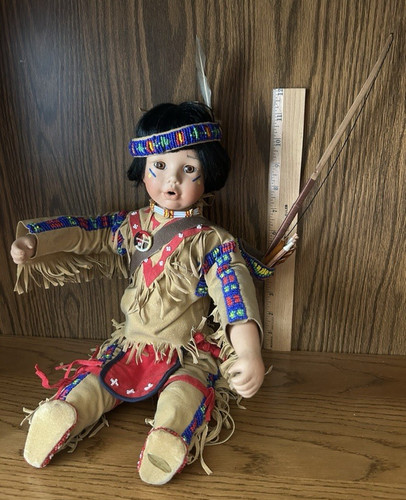 Little Buffalo Hunter Porcelain Doll Karen Scott Danbury Mint Native American