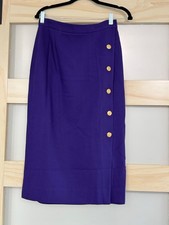 Vintage Ellen Tracy Linda Allard Purple Wool Skirt Size 10 Gold Button Side Midi
