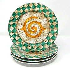 Sakura Golden Spiral Monarch 1998 by John Zak Salad Plates Stoneware 1990s 8"