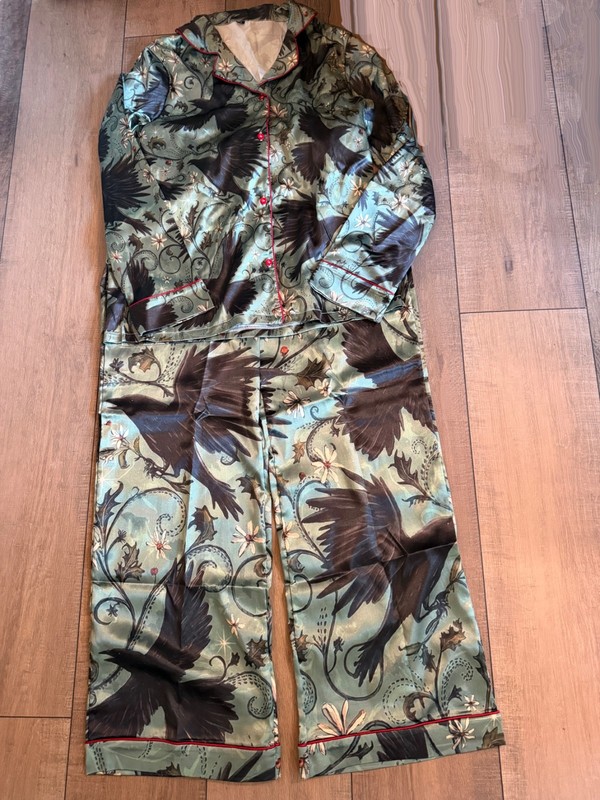 Polysilk Pajamas with Crows Pattern - BRAND NEW!  SIZE L