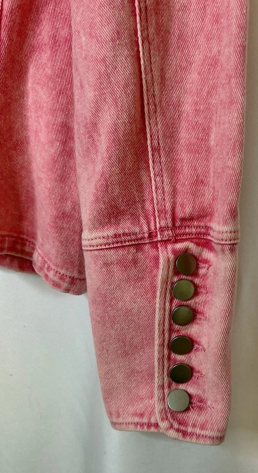 Chaqueta de mezclilla rosa lavado SAVANNA JANE banda estilo militar algodón para mujer pequeña Foto 4 de 4