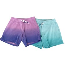 SO Lot of 2 Girls Knit Shorts Size 7 Elastic Waist Lavendar Turquoise Ombre