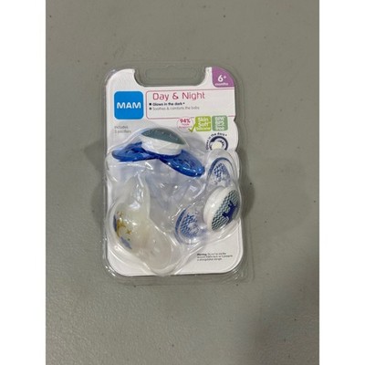 MAM Day & Night Pacifiers 6+ Months Glow in the Dark BPA Free 3 Pack Blue White
