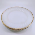 Vintage Anchor Hocking Milk Glass Swirl Gold Trim Dinner Plates Set of 4 Heat