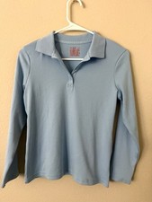 School Uniform Light Blue Polo Shirt Girl  s CAT  JACK Lg Sleeve Sz L 10-12 NWT