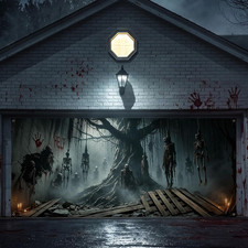 7 X 16 Ft Halloween Garage Door Banner Large Scary Hanging Skeleton Zombie Blood