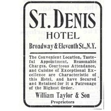 St Denis Hotel William Taylor & Son Broadway & 11th NY 1903 Magazine Ad SAG7-S2