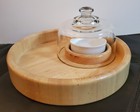 Vintage Cheese/Cracker Tray...Solid Wood With Glass Dome and Condiment Bowl 12"  — photo 1