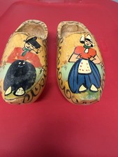 Vintage Dutch Wooden Shoes Hand Carved Painted Clogs Made in Holland