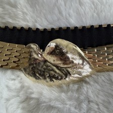 Vintage Gold Tone Stretch Belt Sculptural Leaf Buckle  Adjustable  1  Wide