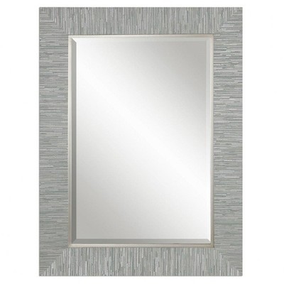 Vintage Rectangular Mirror in Blue Gray Finish with Silver Stripe Texture on