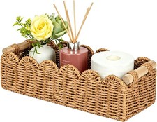 Paper Rope Scalloped Edge Storage Basket, Toilet Basket for Toilet Shelves