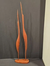 VTG Mid Century Modern Hand Carved Pair Birds Heron Cranes Egret Wood Sculpture