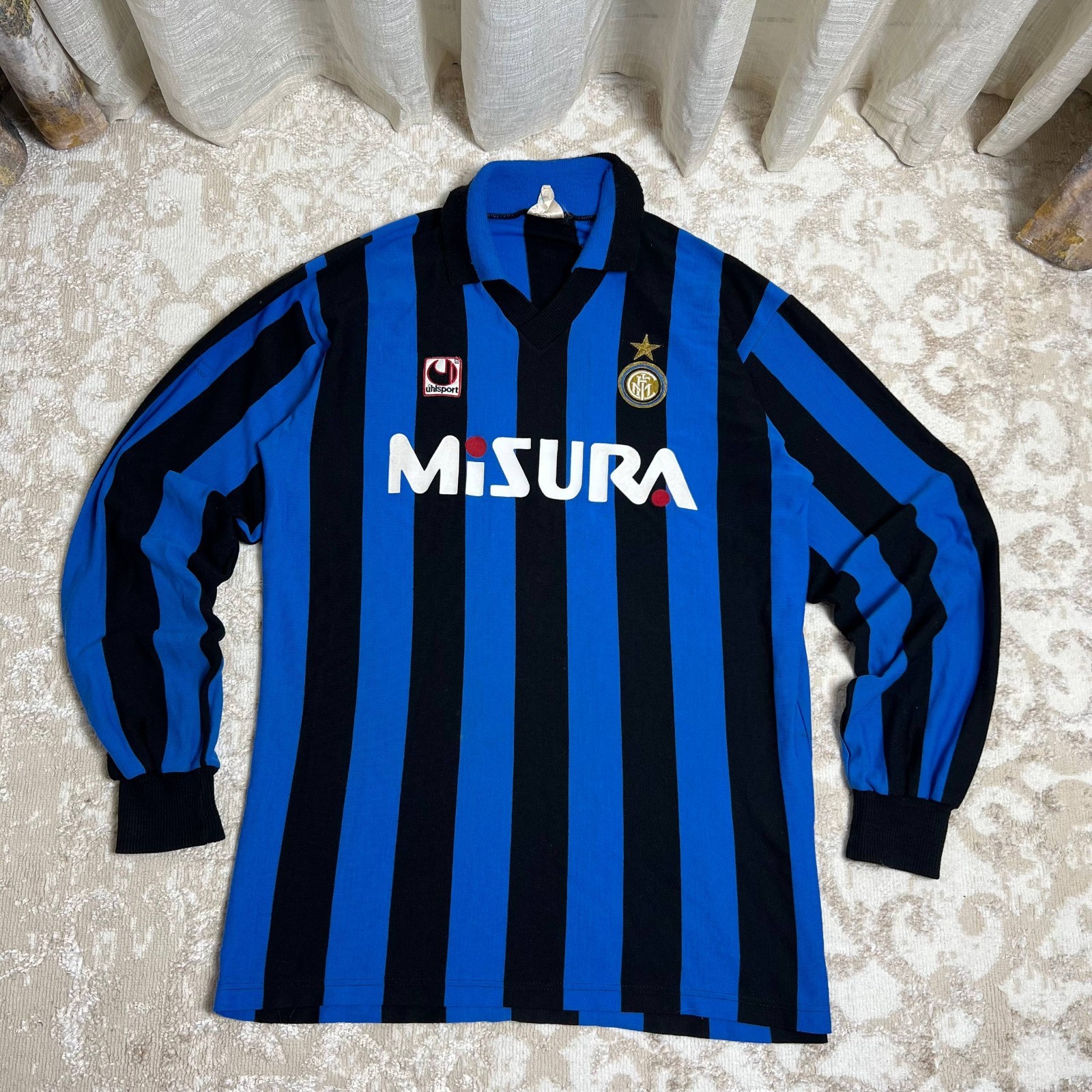 Vintage Inter Milan Jersey 1990 Cotton Misura Uhlsport Long Sleeve Size XL