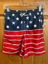 Old Navy Boys Swim Shorts L 10-12 Stars Stripes Red White Blue American Flag