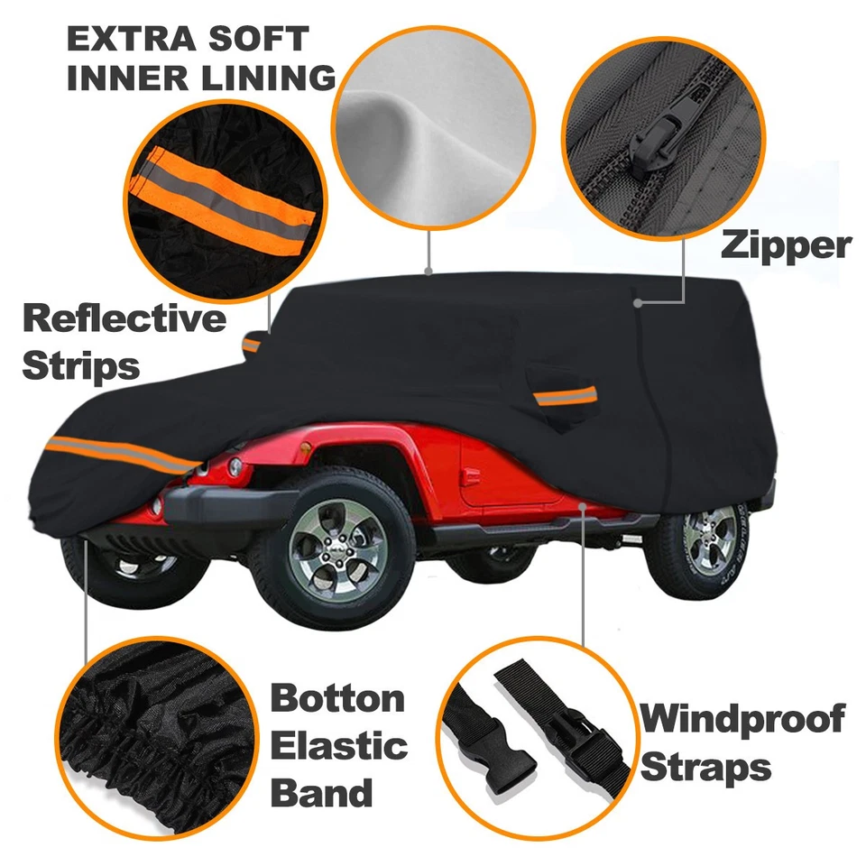 6 Layer Car Cover 100% Waterproof Outdoor w/ Cotton For Jeep Wrangler JK 4 Door - Image 2 of 4