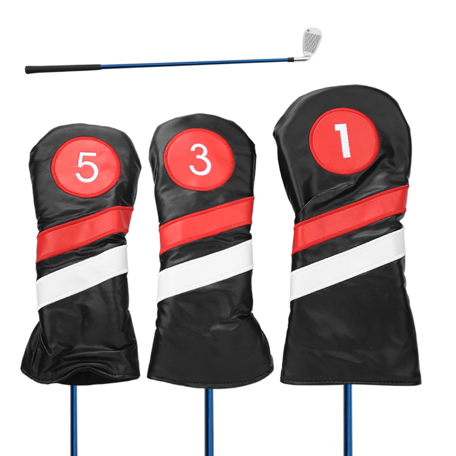 3PCS PU Leather Waterproof Thicken Lining Putter Head Cover Wooden Club Hea
