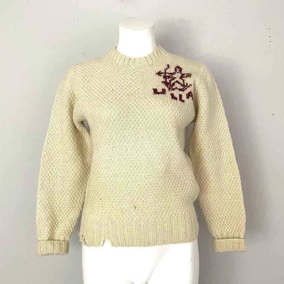 OOAK VTG 40s/50s “Ulla” Snowshoe Handknit Fisherman Style Crewneck Sweater XS/S - Image 3 of 4