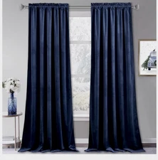 RYB Home Velvet Curtains 2 Panels Set 52 x 108 in Navy Blue 2 Panels