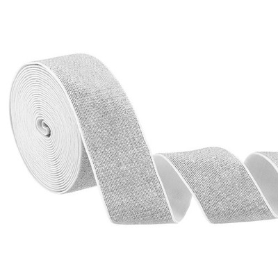1.6'' x 5 Yard Elastic Stretch Ribbon Strap(Weißer Rand Silber)