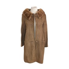 Vintage 50s Suede Fur Collar Coat Warm Winter Outerwear Sz s rockabilly