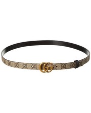 Gucci Gg Marmont Thin Reversible Gg Supreme Canvas & Leather Belt Women's Black