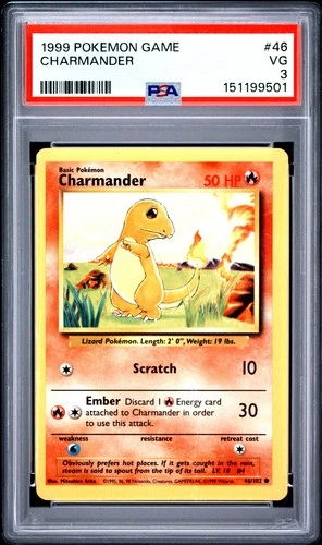 1999 POKEMON BASE SET UNLIMITED #46 CHARMANDER PSA 3