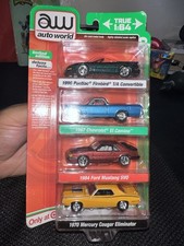 AW Auto World Deluxe 4 Pack Pontiac Firebird Chevrolet Camino Mustang Mercury