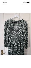 Whistles Animal Print Dress Size 18 Green Long Sleeves Shirred V Neck