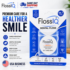 FlossIQ Waxed Dental Floss 54.7 Yard 50m Shred Resistant Easy Glide Fresh Mint