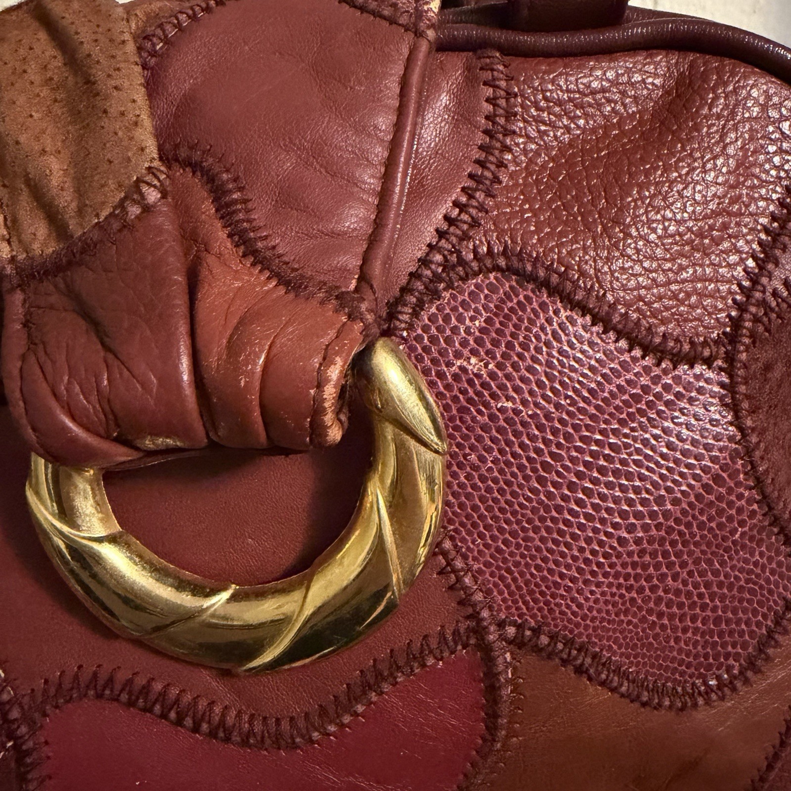 Vintage Red Leather Patchwork Shoulder Purse HAS … - image 4