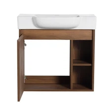 Sleek 24'' Wall-Mounted Vanity with White Ceramic Sink, Soft-Close Door &