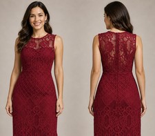Boohoo red lace sleeveless occasion party calf length dress size 10