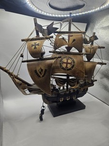 Vintage Santa Maria Wooden Model Ship 1492 Columbus Flagship Japan 15" Nautical