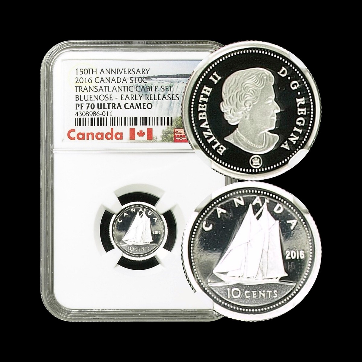 CANADA. 2016, 10 Cents, Silver - NGC PF70 - Top Pop 🥇 Bluenose