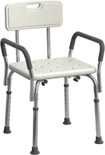 Shower Chair Adjustable Height Heavy Duty Non-Slip Seat with Padded Armrests