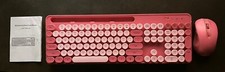 New Wireless Keyboard And Mouse Combo Retro 2.4G USB Colorful Pink Tested 344