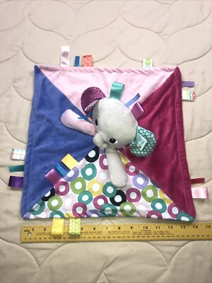 Taggies Bright Starts Elephant Baby Plush Security Blanket Multi-Color Lovey Toy
