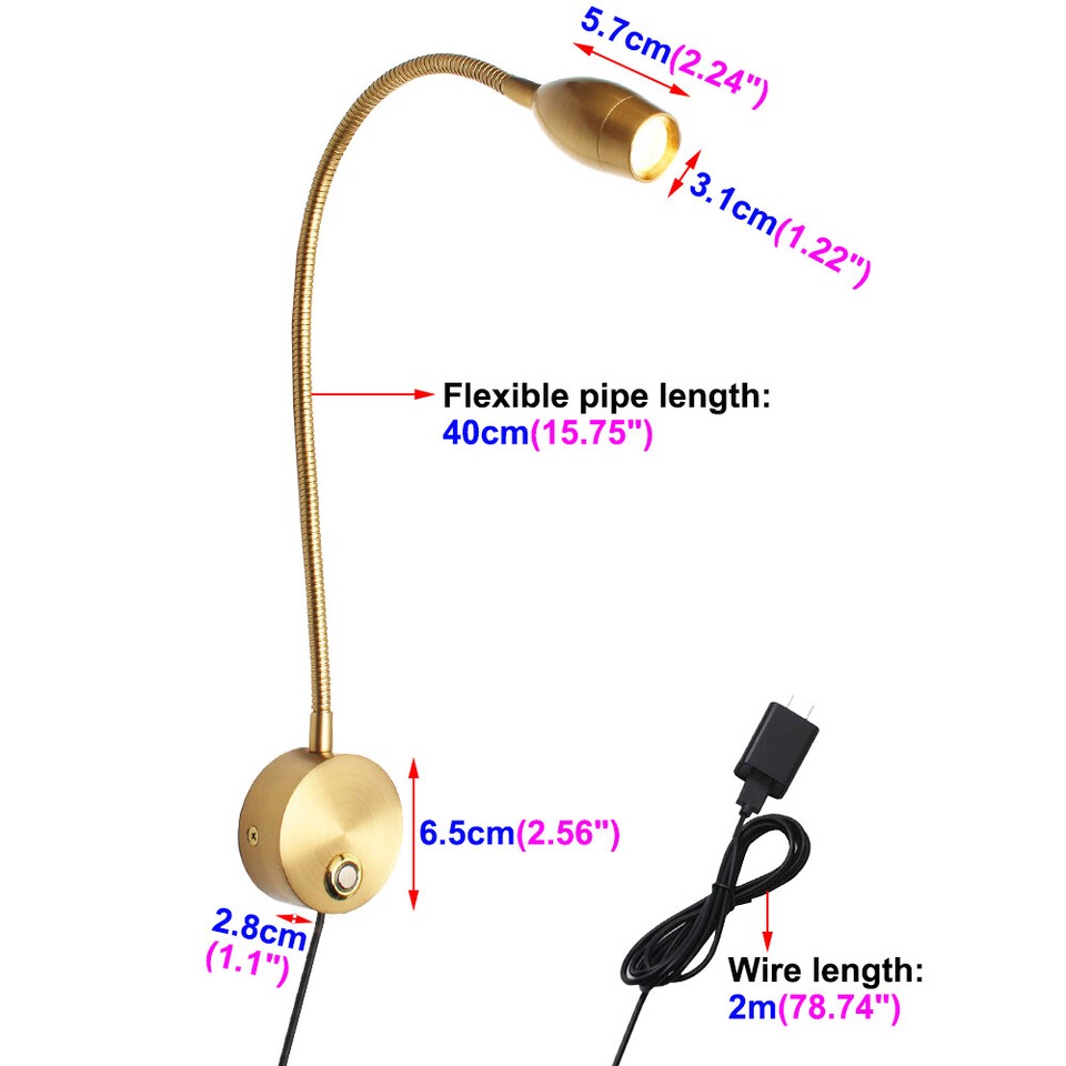 Flexible Pipe 3W LED Touch Tri-Color Dimming Lamp Picture Light Switch ...