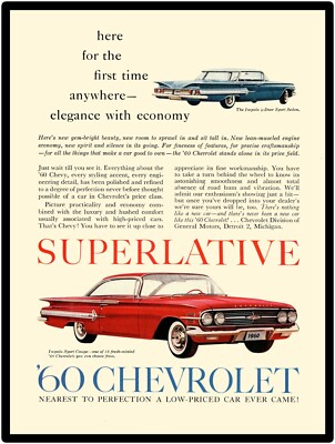 1960 Chevrolet New Metal Sign: '60 Chevrolet Impala Sport Coupe Featured