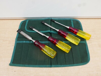 Irwin Marples M373 4-teiliges spaltfestes Stechbeitel-Set 6 mm 10 mm 13 mm & 19 mm + Stoffrolle