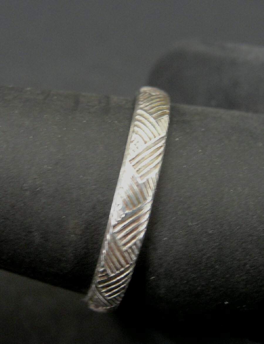 Ring Silver Lined Criss Cross Stackable Sterling … - image 2