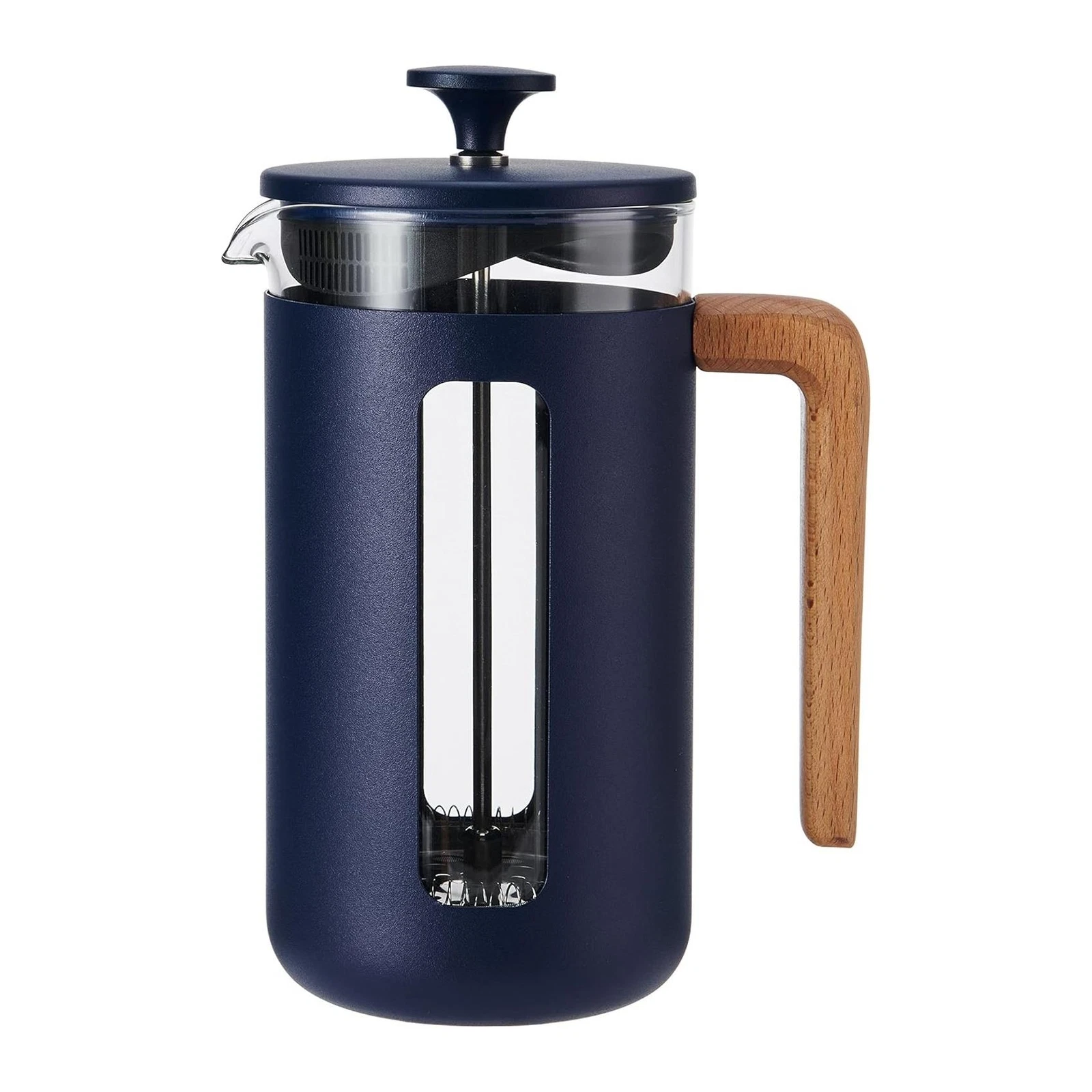 La Cafetière Navy Blue Pisa Wood Handle Stainless Steel French Press 8 Cup 1L